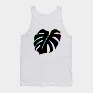 Pastel Holographic Monstera Deliciosa leaf - black Tank Top